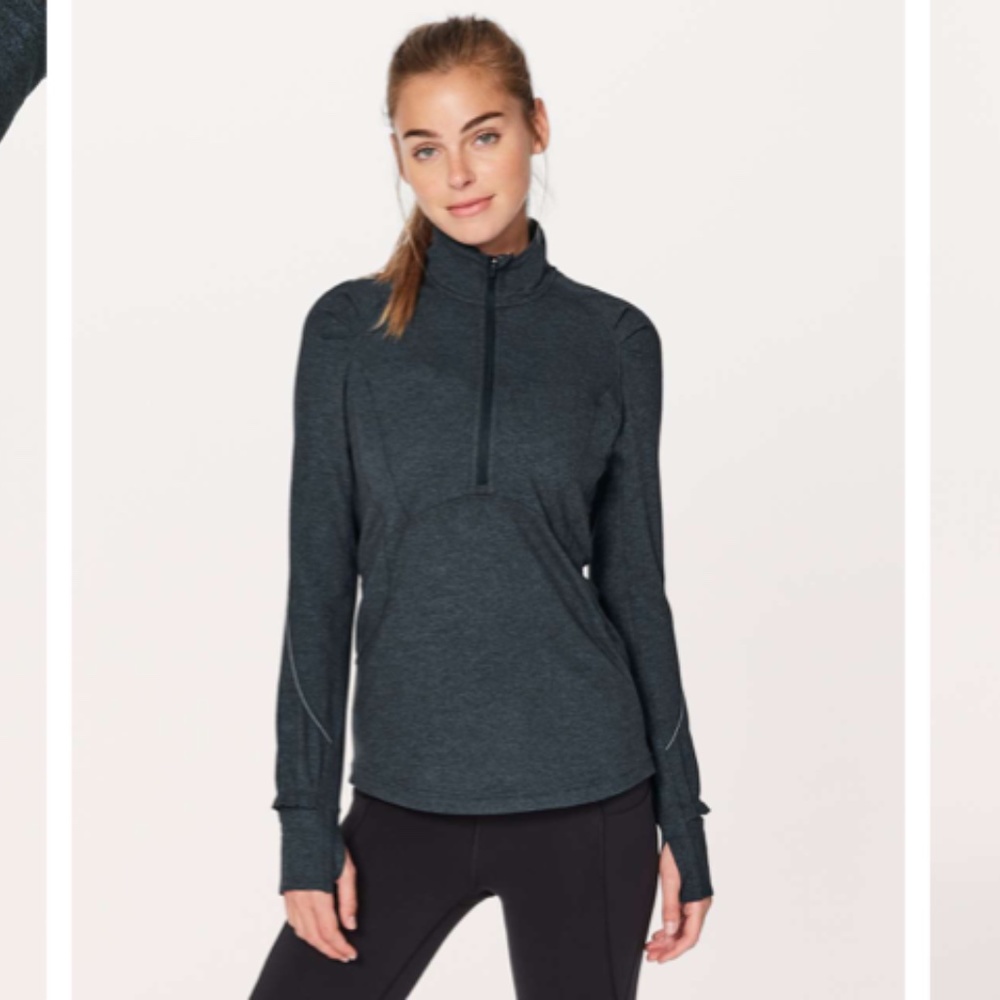 Size 4 Lululemon Extra Mile 1/2 Half Zip Heathered Nocturnal Teal Black Like New